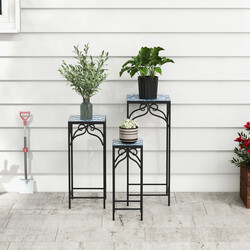 3-delat set växtställningar i metall med blå mosaik för inomhus och utomhusbruk