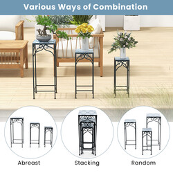 3-delat set växtställningar i metall med blå mosaik för inomhus och utomhusbruk