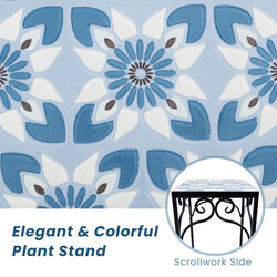 3-delat set växtställningar i metall med blå mosaik för inomhus och utomhusbruk