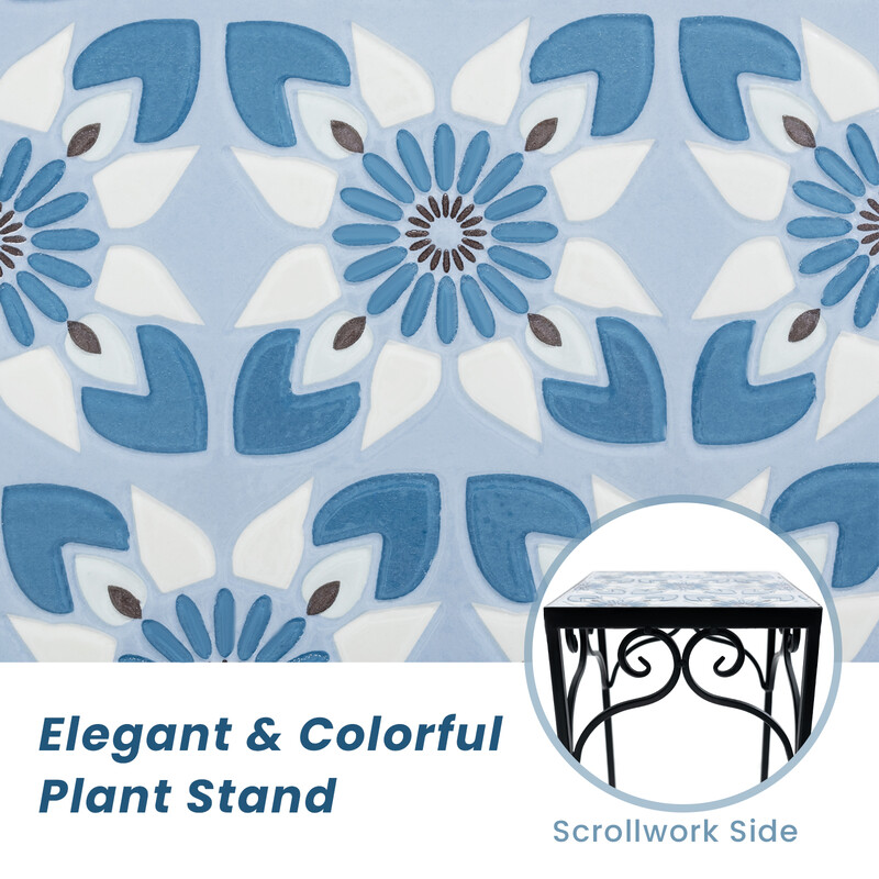 3-delat set växtställningar i metall med blå mosaik för inomhus och utomhusbruk