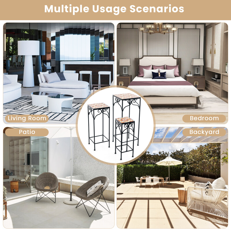 3-delat set växtställningar i metall med mosaikplattor, stapelbara blomkrukor, gul 28/23/18 cm