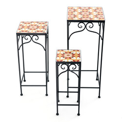 3-delat set växtställningar i metall med mosaikplattor, stapelbara blomkrukor, gul 28/23/18 cm