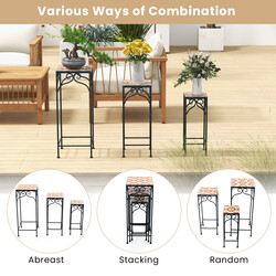 3-delat set växtställningar i metall med mosaikplattor, stapelbara blomkrukor, gul 28/23/18 cm