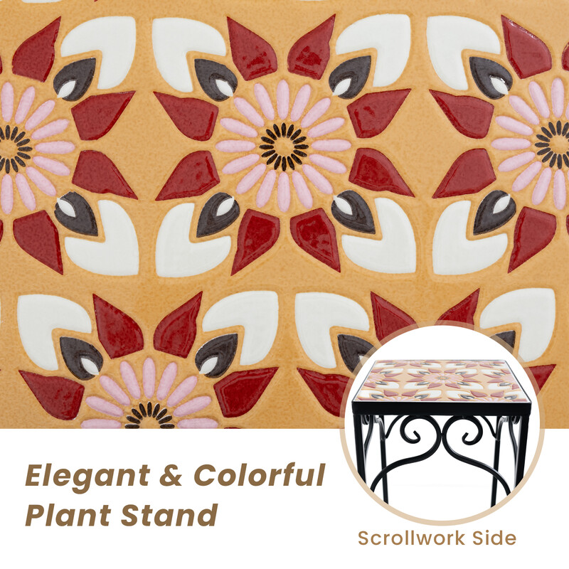 3-delat set växtställningar i metall med mosaikplattor, stapelbara blomkrukor, gul 28/23/18 cm