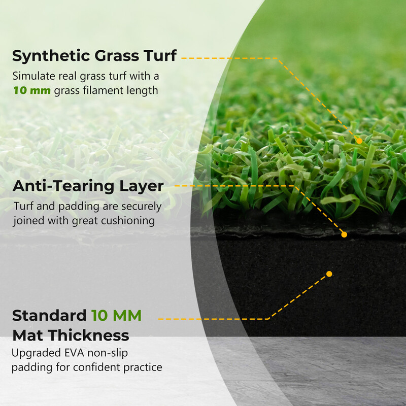 3-i-1 golfmatta med konstgräs och tillbehör för inomhus- och utomhusträning