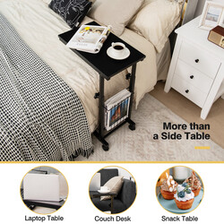 Höj- och sänkbart laptopbord med förvaringskorg och hjul i svart C-formad design