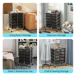 Rullande förvaringsvagn med 10 lådor för verktyg och kontorsmaterial på hjul svart