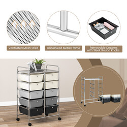 Rullande förvaringsvagn med 10 lådor för verktyg och kontorsmaterial på hjul grå färggradient