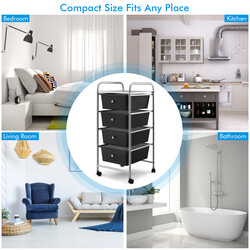 Förvaringsvagn med 4 stapelbara lådor och metallram, svart, 37 x 32 x 76 cm