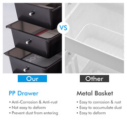 Förvaringsvagn med 4 stapelbara lådor och metallram, svart, 37 x 32 x 76 cm