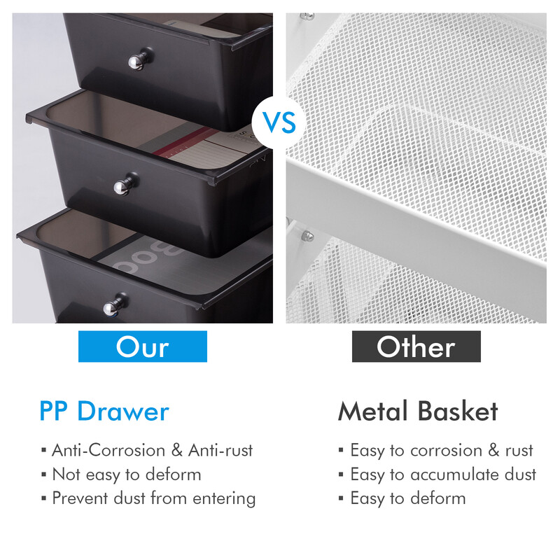 Förvaringsvagn med 4 stapelbara lådor och metallram, svart, 37 x 32 x 76 cm