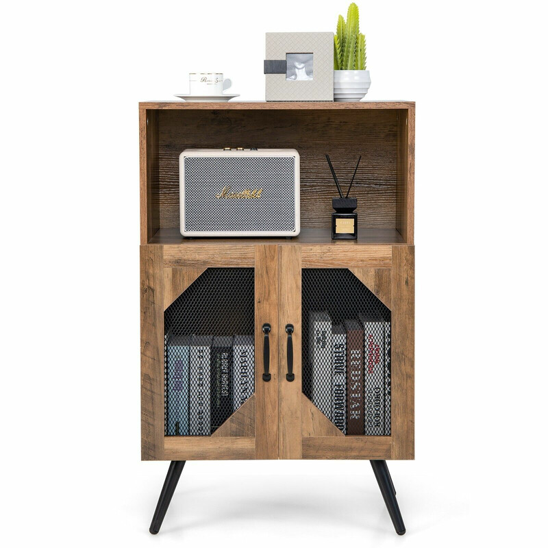 Vintage vinskåp med avtagbart vinställ för 11 flaskor och 9 glas i rustik brun