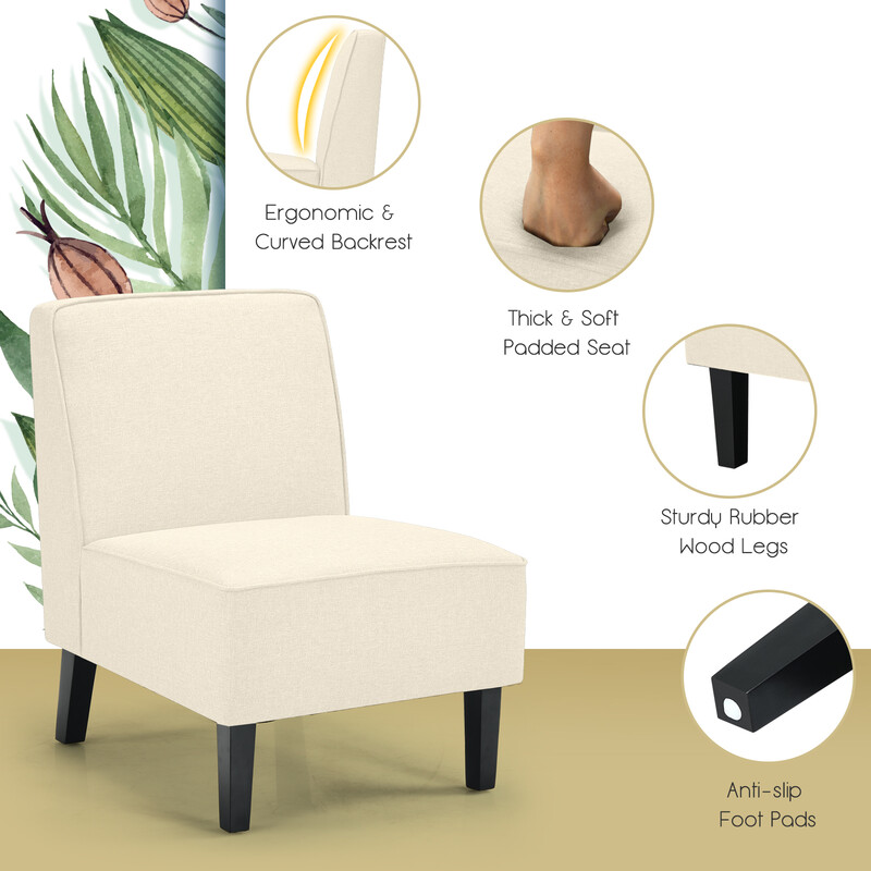 Bekväm beige fåtölj med ryggstöd och träben, ergonomisk design, maxbelastning 150 kg