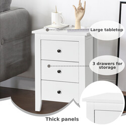 Sängbord med 3 lådor, stor förvaring och stabil konstruktion, vit MDF och spånskiva