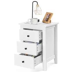 Sängbord med 3 lådor, stor förvaring och stabil konstruktion, vit MDF och spånskiva