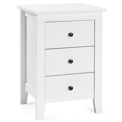 Sängbord med 3 lådor, stor förvaring och stabil konstruktion, vit MDF och spånskiva