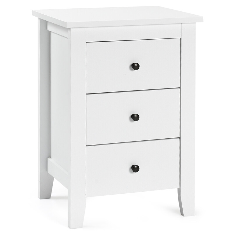 Sängbord med 3 lådor, stor förvaring och stabil konstruktion, vit MDF och spånskiva