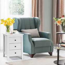 Sängbord med 3 lådor, stor förvaring och stabil konstruktion, vit MDF och spånskiva