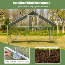 Stor metallhönsgård med väderbeständig täckning och galvaniserad utomhusbur i silver