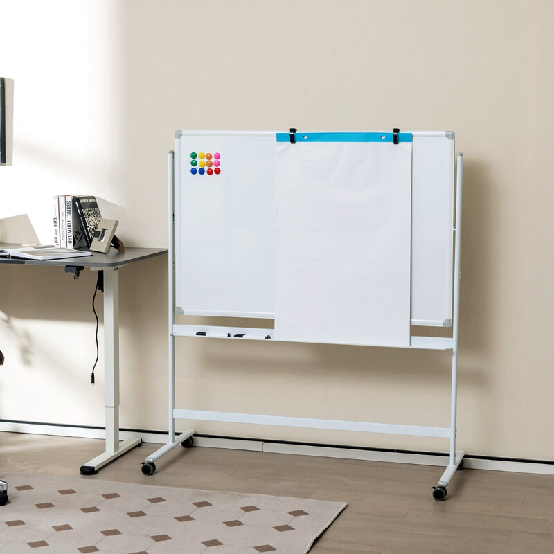 Justerbart dubbelsidigt mobilt whiteboard 120x80 cm med magnetisk yta och hjul