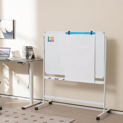 Justerbart dubbelsidigt mobilt whiteboard 120x80 cm med magnetisk yta och hjul
