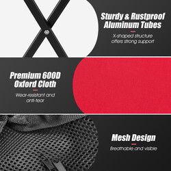 Hopfällbar tennisbollvagn med hjul och avtagbar väska för 150 bollar röd/svart