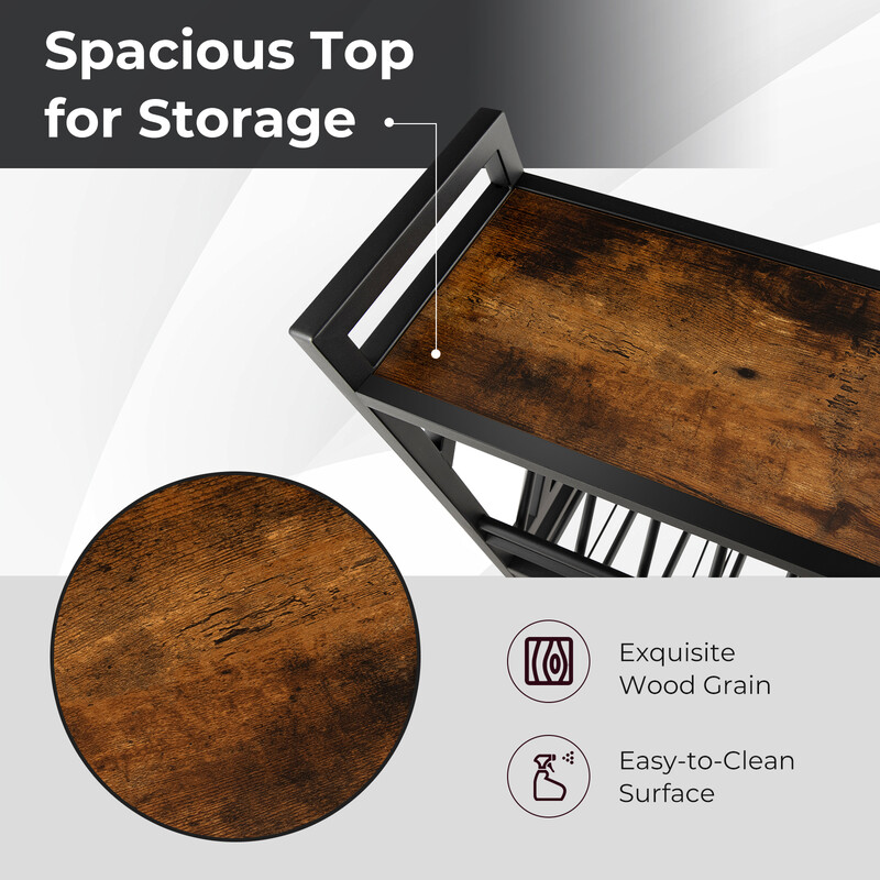 Väggmonterat vinställ med två hyllor och tre rader för vinglashållare