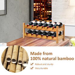 Tvåvånings vinställ i bambu för 12 flaskor - naturlig design och hållbar konstruktion