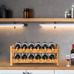 Tvåvånings vinställ i bambu för 12 flaskor - naturlig design och hållbar konstruktion