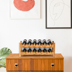 Tvåvånings vinställ i bambu för 12 flaskor - naturlig design och hållbar konstruktion