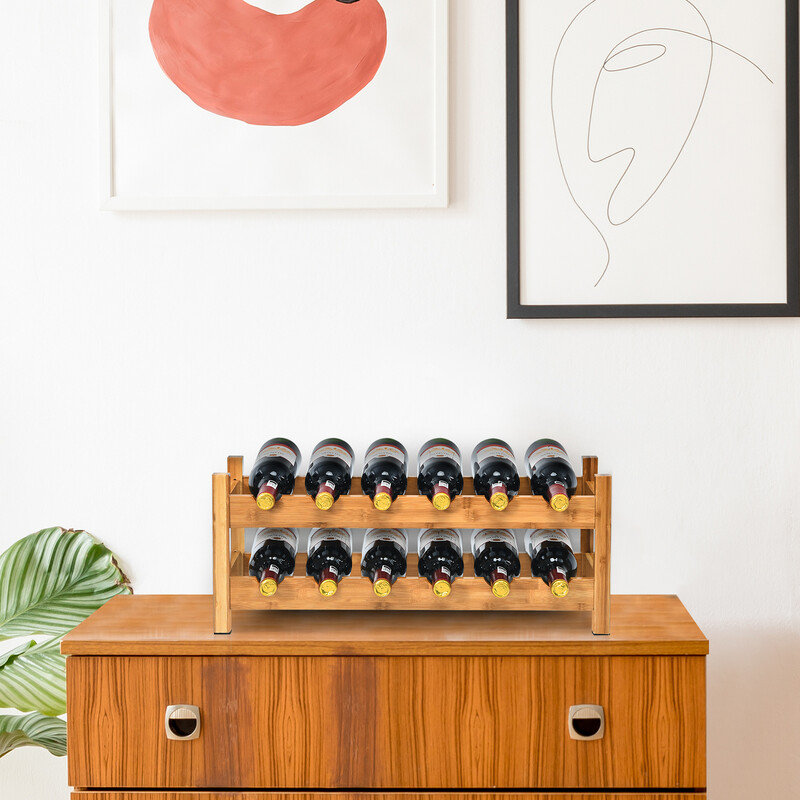 Tvåvånings vinställ i bambu för 12 flaskor - naturlig design och hållbar konstruktion