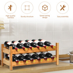 Tvåvånings vinställ i bambu för 12 flaskor - naturlig design och hållbar konstruktion