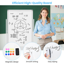 Dubbelsidigt magnetiskt whiteboard med ställning och hjul för kontor och skola 60x100 cm