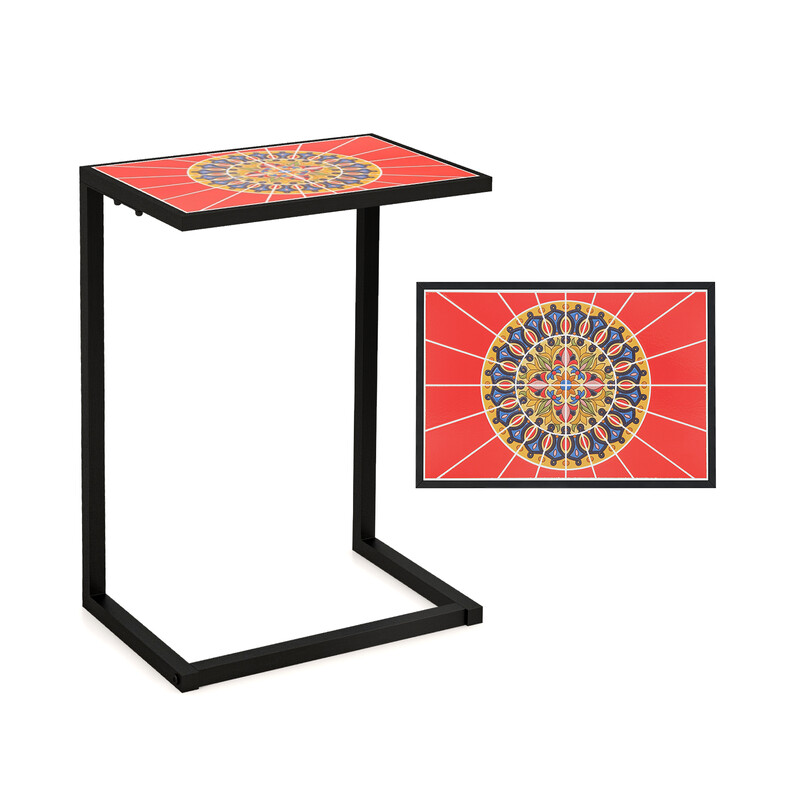 C-formad sidobord med keramisk yta och metallram för inomhus och utomhusbruk