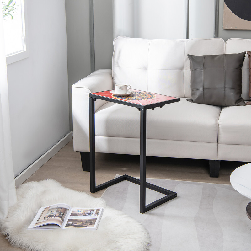 C-formad sidobord med keramisk yta och metallram för inomhus och utomhusbruk