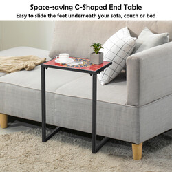 C-formad sidobord med keramisk yta och metallram för inomhus och utomhusbruk