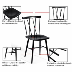 Set med 2 svarta metallstolar med X-formad ryggstöd och halkfria fotskydd