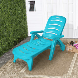 Hopfällbar solstol med 5 positioner och hjul för trädgård och utomhus, turkos