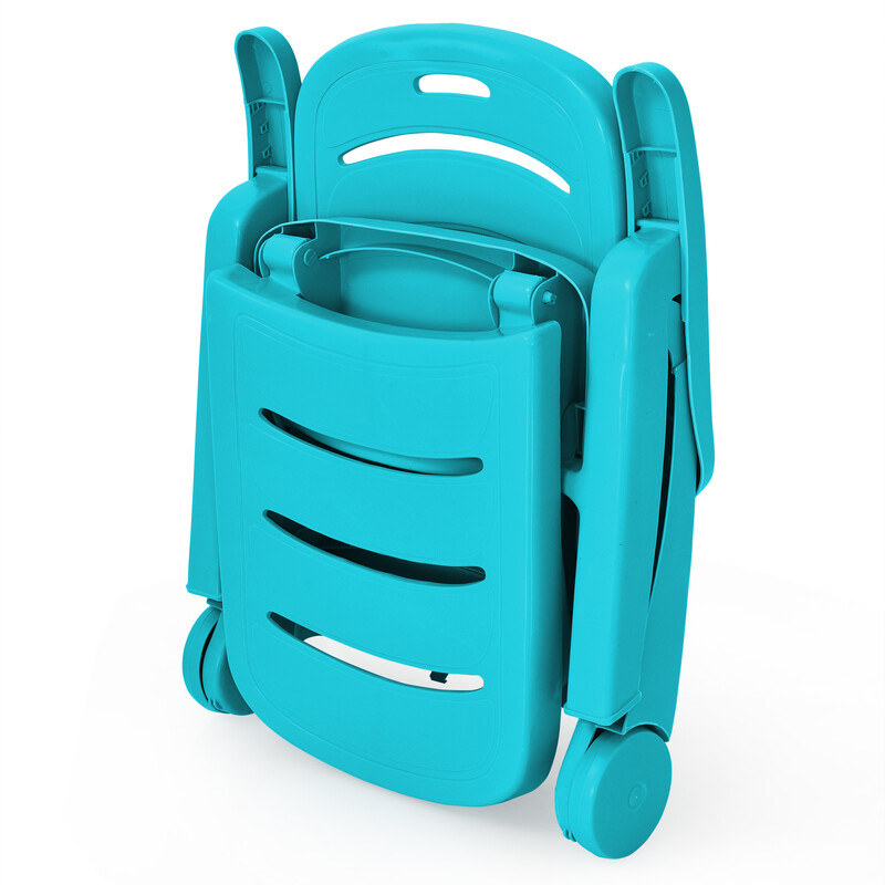 Hopfällbar solstol med 5 positioner och hjul för trädgård och utomhus, turkos