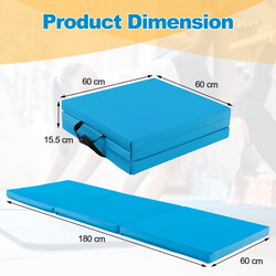 Vikbar gymnastikmatta med handtag och halkfri yta för träning 180 x 60 cm blå