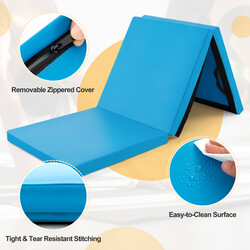 Vikbar gymnastikmatta med handtag och halkfri yta för träning 180 x 60 cm blå