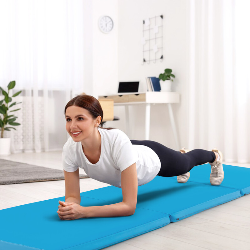 Vikbar gymnastikmatta med handtag och halkfri yta för träning 180 x 60 cm blå