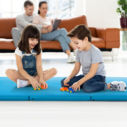 Vikbar gymnastikmatta med handtag och halkfri yta för träning 180 x 60 cm blå