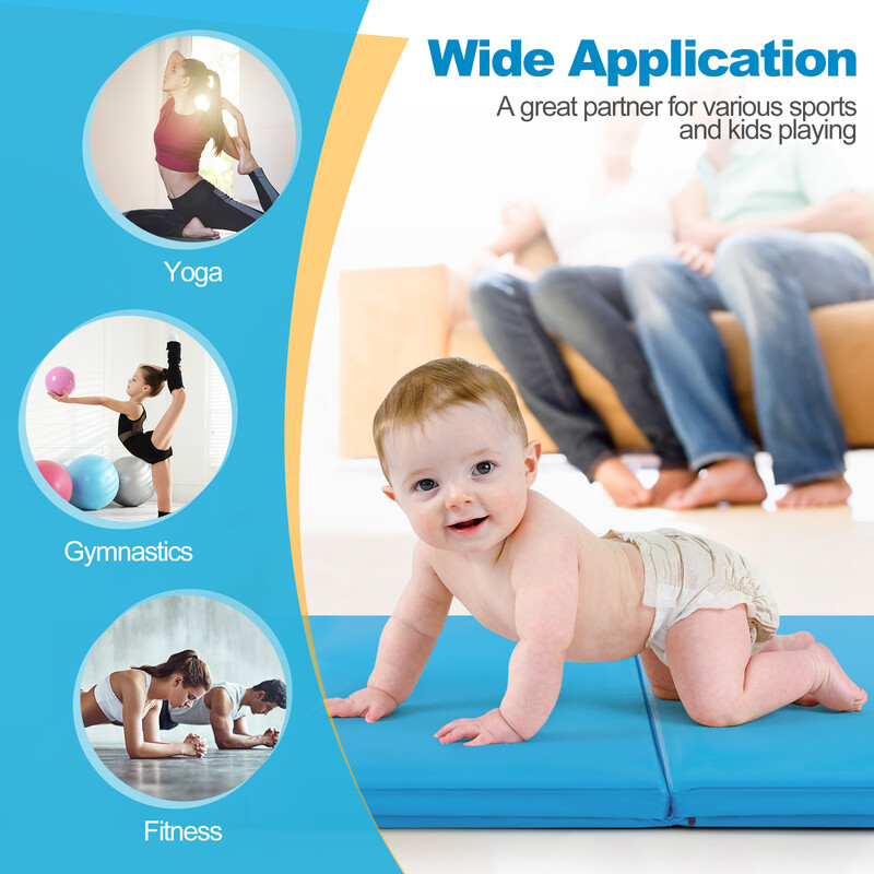 Vikbar gymnastikmatta med handtag och halkfri yta för träning 180 x 60 cm blå