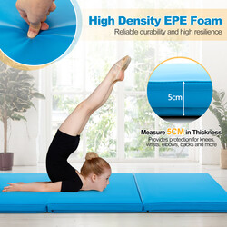 Vikbar gymnastikmatta med handtag och halkfri yta för träning 180 x 60 cm blå