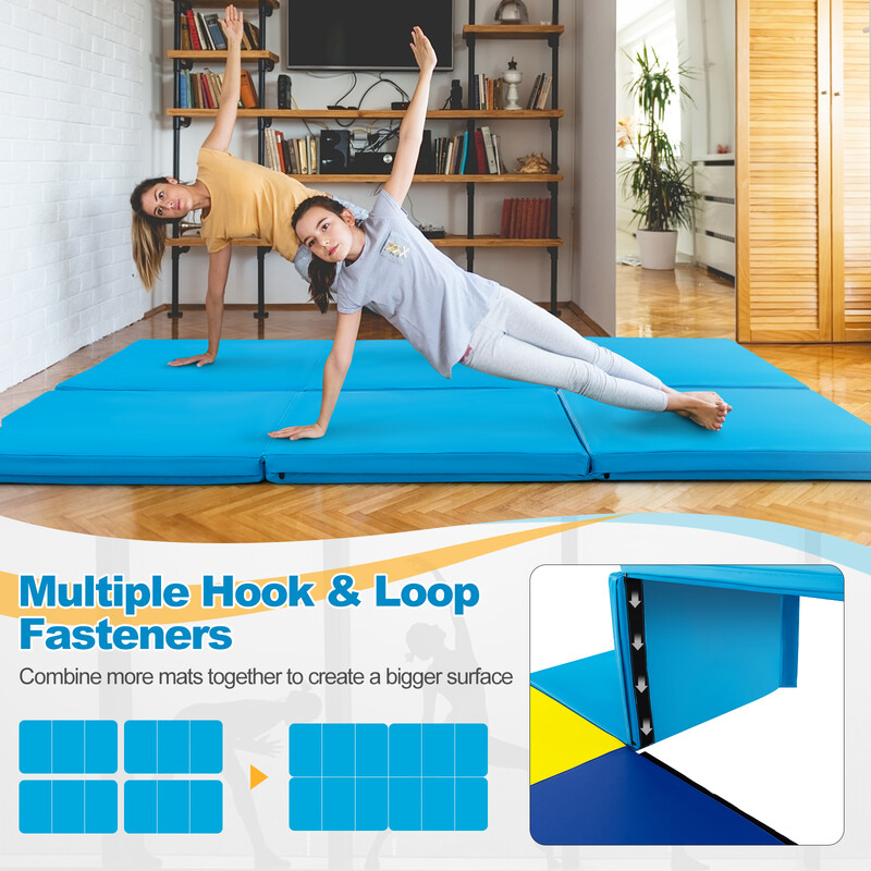 Vikbar gymnastikmatta med handtag och halkfri yta för träning 180 x 60 cm blå