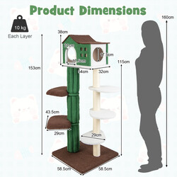 Stabilt klätterträd för katter med sisal och fem plattformar, 153 cm högt