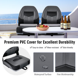 2-pack fällbara båtstolar med 11 cm tjock skumgummidyna svart