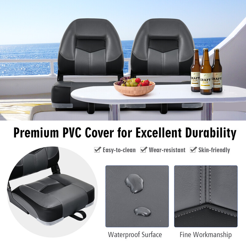 2-pack fällbara båtstolar med 11 cm tjock skumgummidyna svart