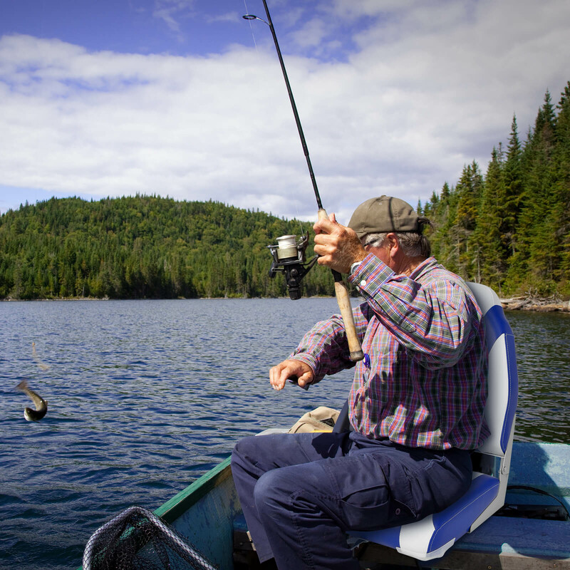 2-pack fällbara båtsäten med hög rygg och tjock vaddering i blått och vitt